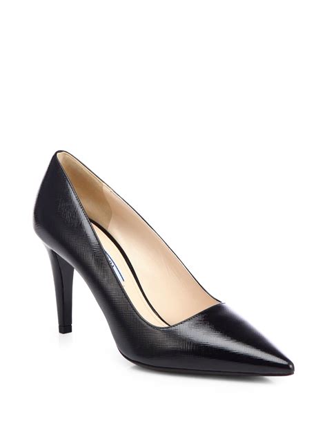 prada saffiano pumps black|Black Patent Saffiano Leather Pumps .